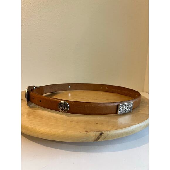 Vintage 90s Tan Genuine Leather Silver Studded Western Belt Size Medium main image 9